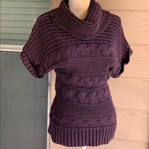 Unique purple short sleeve loose knit sweater